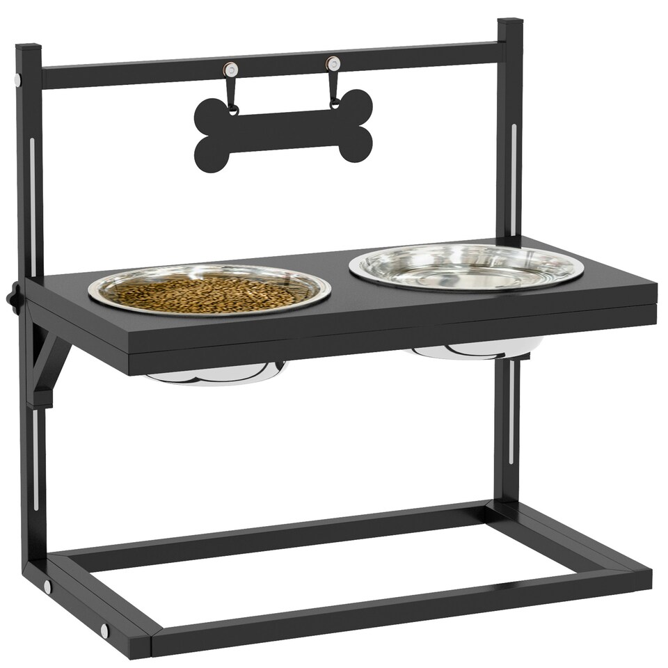 image 1 of PawHut Raised Dog Bowl w/ Adjustable Height Stand, for Small Medium Large Dogs