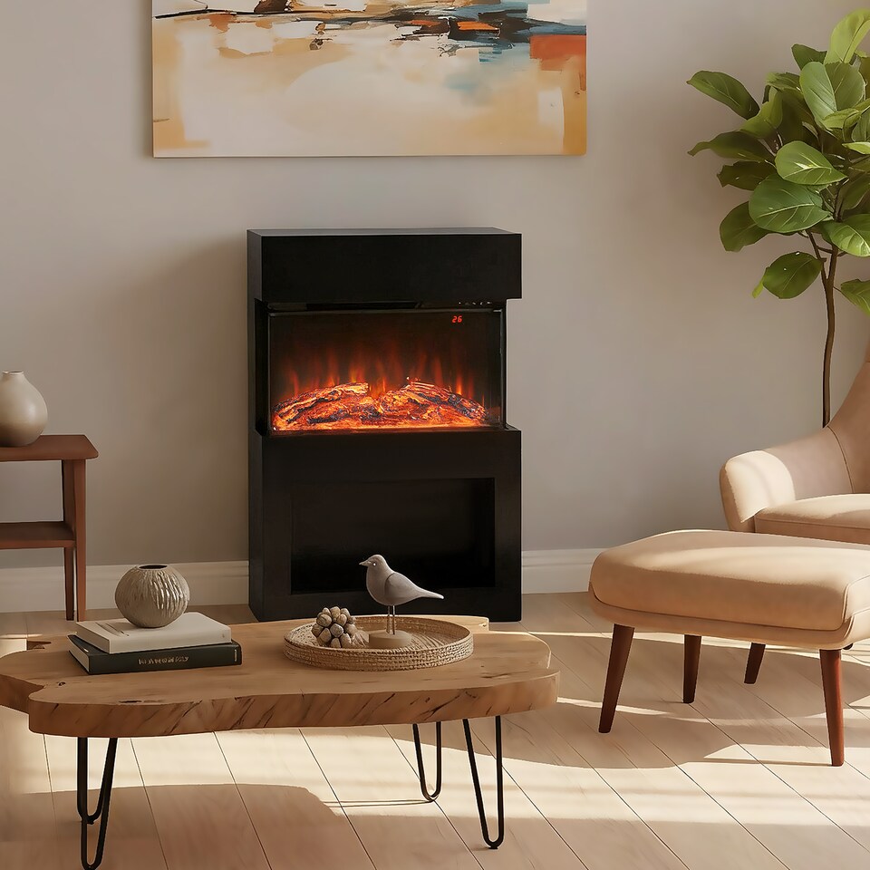image 1 of HOMCOM 1000W/2000W Electric Fire and Mantel with Remote & Timer, Black