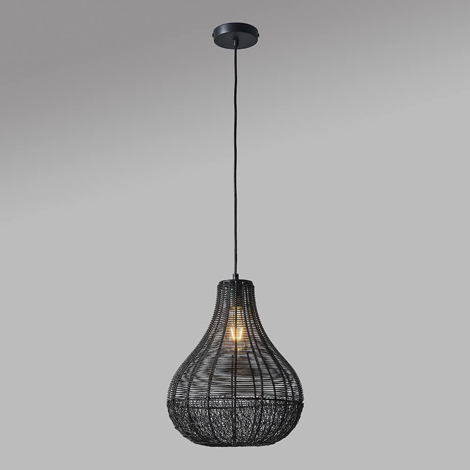 image 1 of ValueLights Torin Painted Black Pendant Light with Black Hourglass Shade | Black