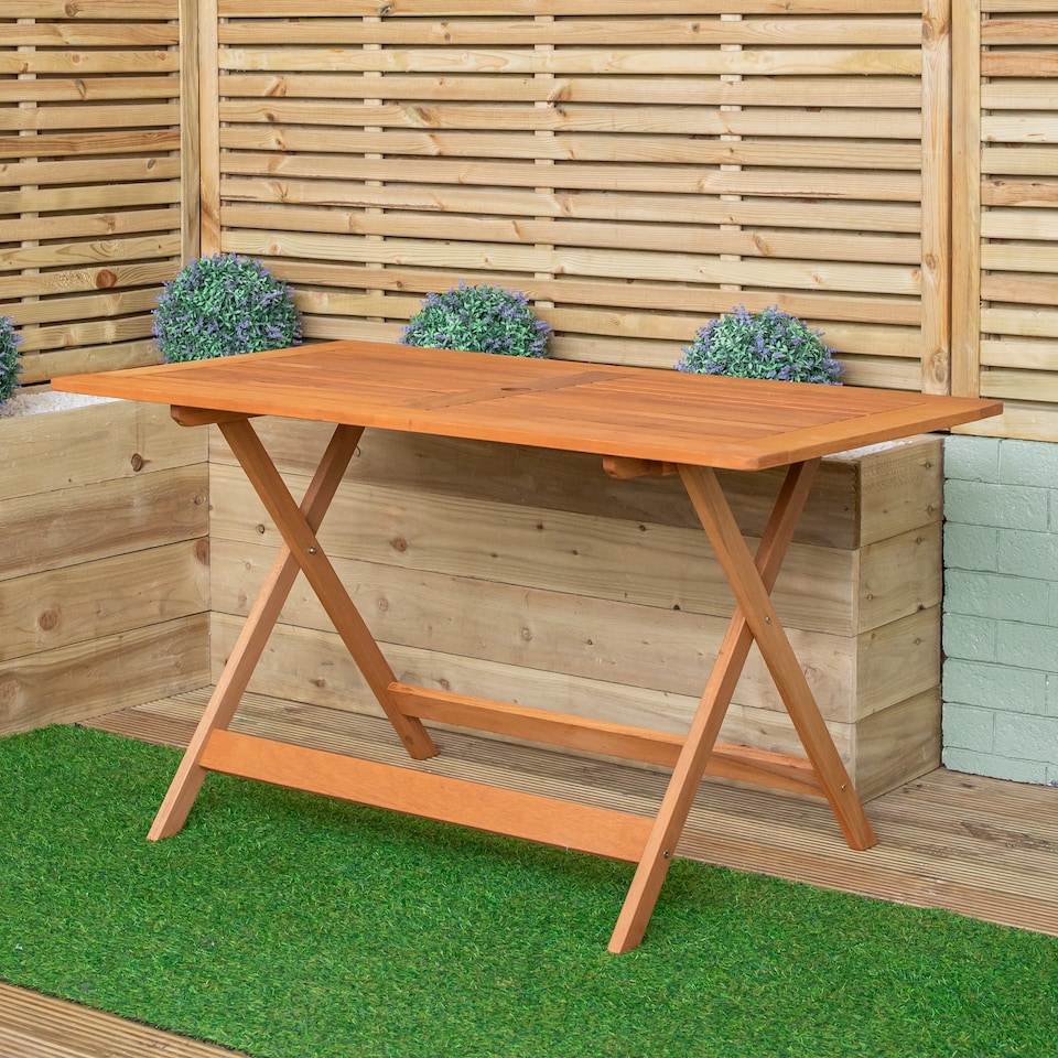 image 1 of Outdoor 6 Person Folding Rectangular Wooden Garden Patio Dining Table Chairs Set
