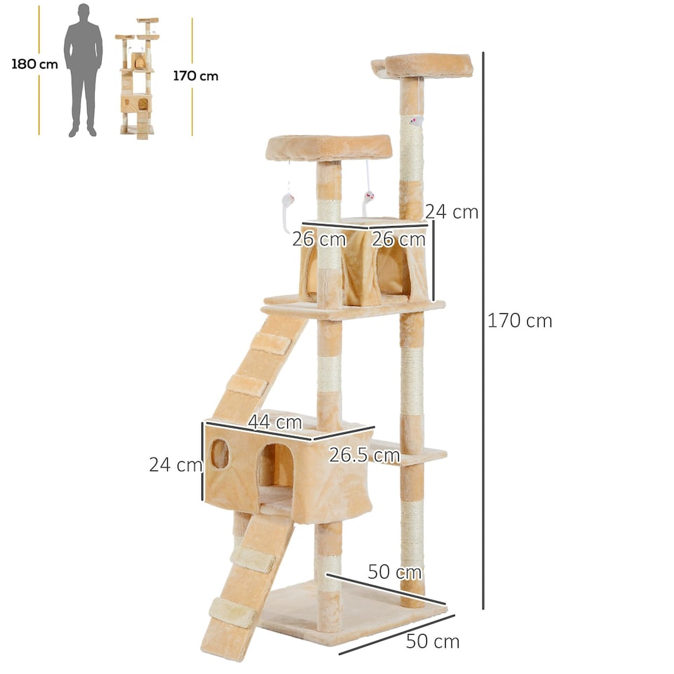 image 1 of PawHut 173cm Cat Tower Scratching Post Activity Centre for Indoor Cream