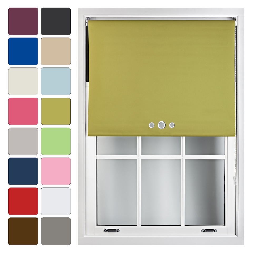 image 1 of FURNISHED Blackout Roller Blinds with Triple Round Eyelets Cut to Size Easy Fit Window Shade | Green | Green | (W) 150cm x (L) 210cm