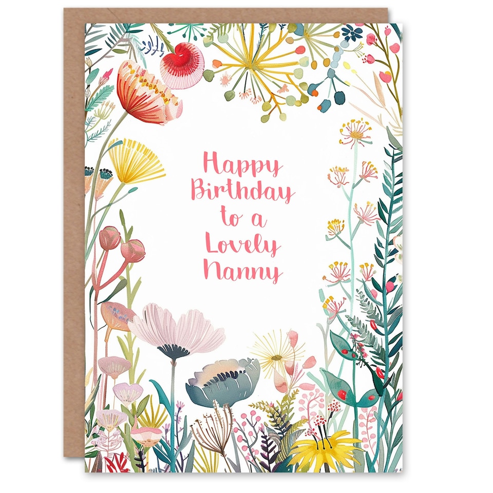 image 1 of Nanny Happy Simple Elegant Wildflower Meadow Plants Flowers Her Birthday Card