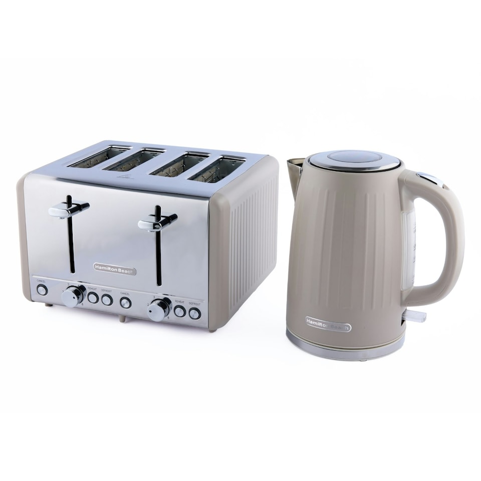 image 1 of Hamilton Beach Harmony Collection 1.7L Kettle & 4-Slice Toaster Set - Rapid Boil, 6 Browning Levels, Stylish Coffee-Inspired Design - Cappuccino