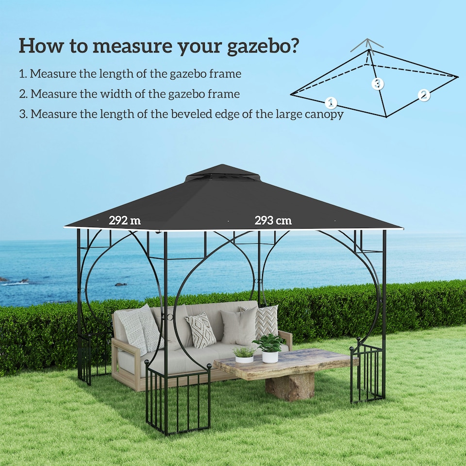 image 1 of Outsunny Gazebo Canopy Replacement Cover 3 x 3(m) 2-Tier Roof Top for Garden