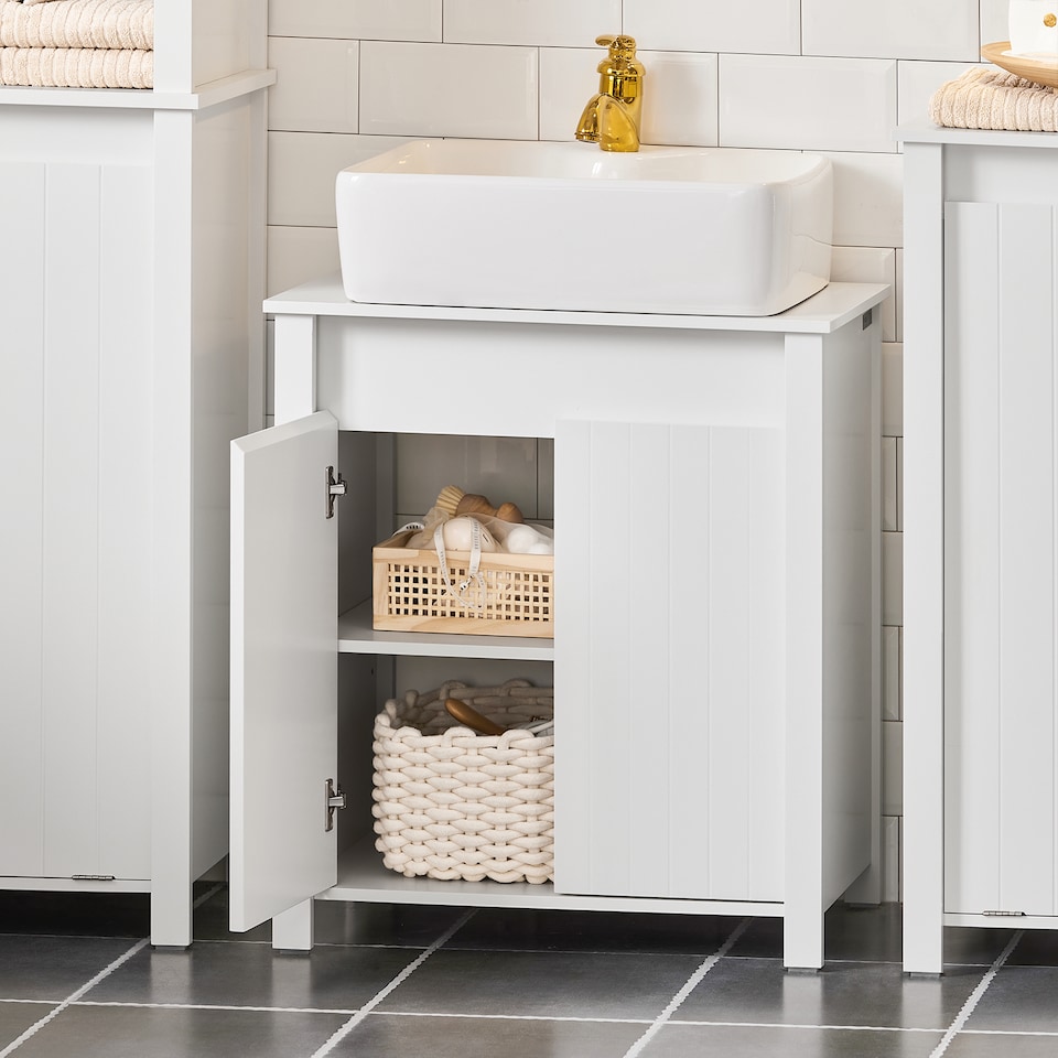 image 1 of SoBuy Compact Under Sink Cabinet with Adjustable Shelf, White, 23.6x13.4x25.8 inches, 14.3 kg - BZR101-W