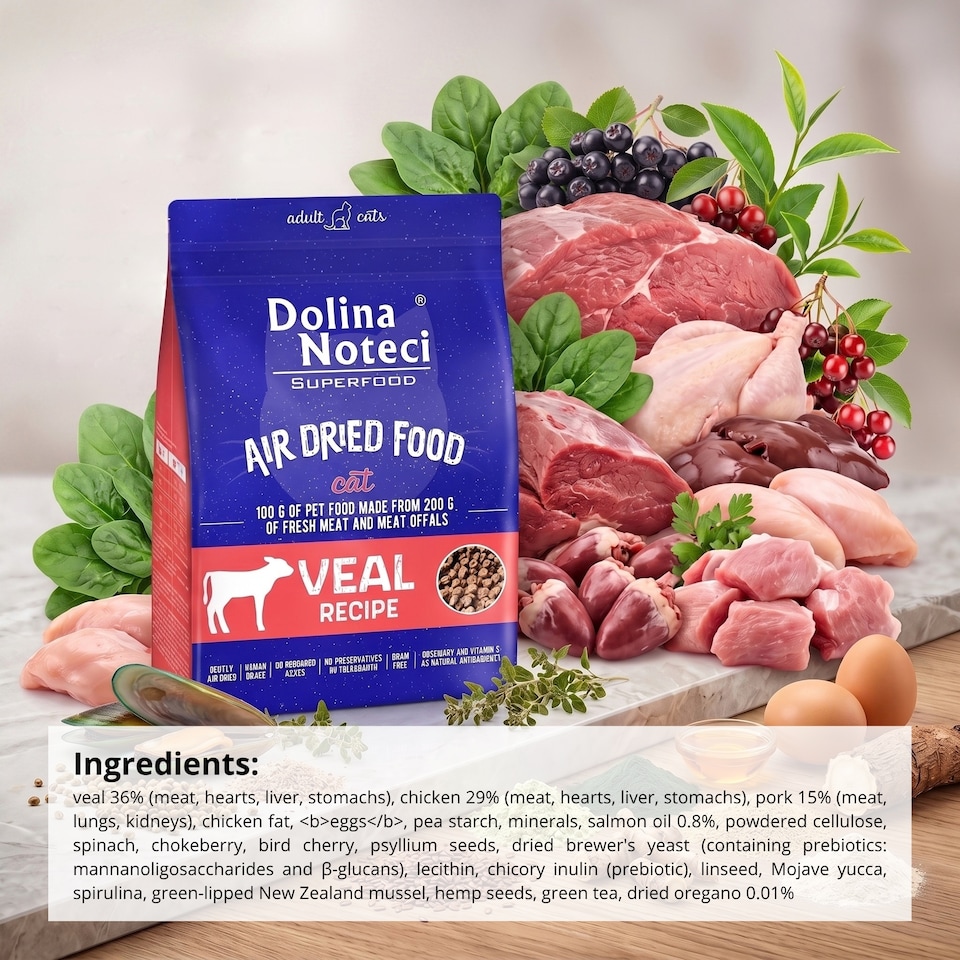 image 1 of Dolina Noteci Superfood with Veal for Cat 1000g a Premium Air Dried Food High Quality meal Supports your Pets Health x1