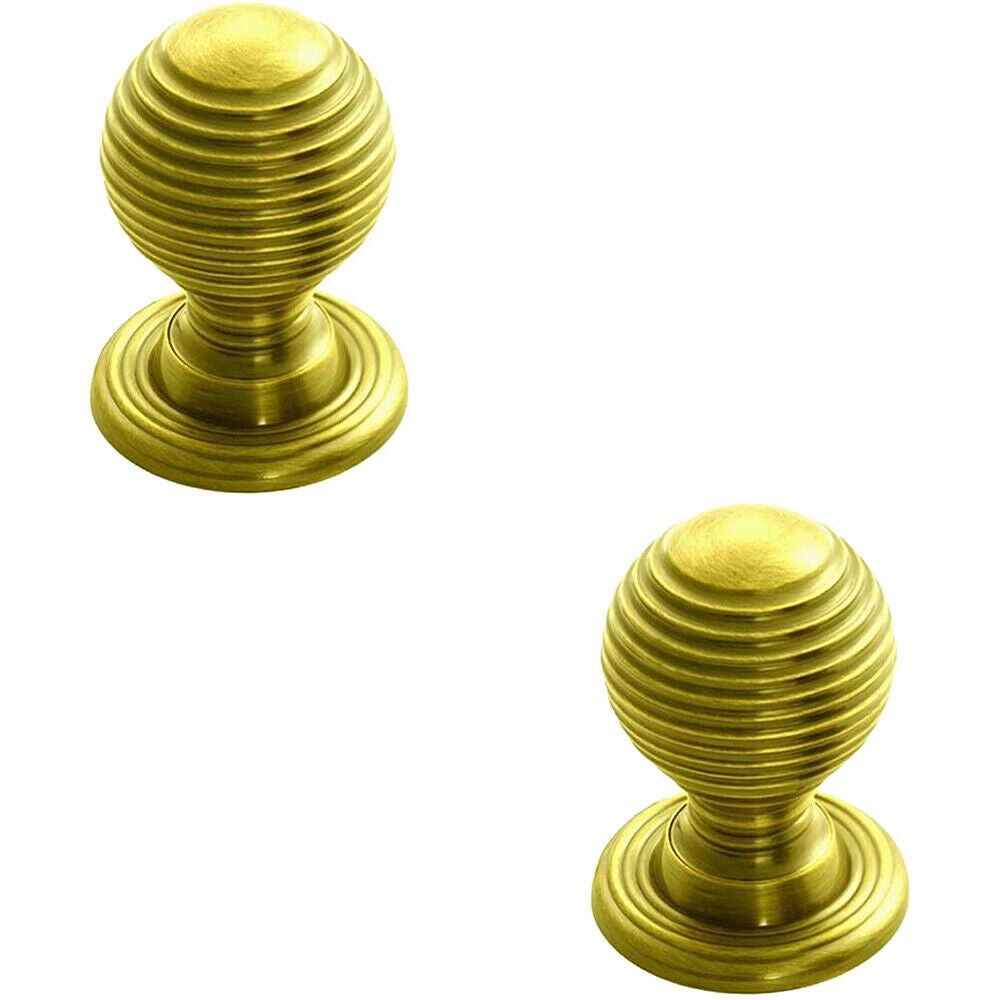 Loops 2x Textured Reeded Ball Cupboard Door Knob 28mm Dia Polished Brass Handle in Metallics