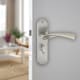 image 2 of Lyon Metal Lever Latch Door Handles Set Round Rose Internal & External | Silver | Satin Nickel Bathroom