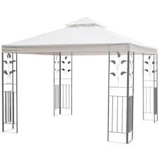 Outsunny 3 x 3m Outdoor Steel Gazebo with 2 Tier Roof, Garden Gazebo Patio Canopy Marquee Shelter with Decorative Steel Frame  Cream