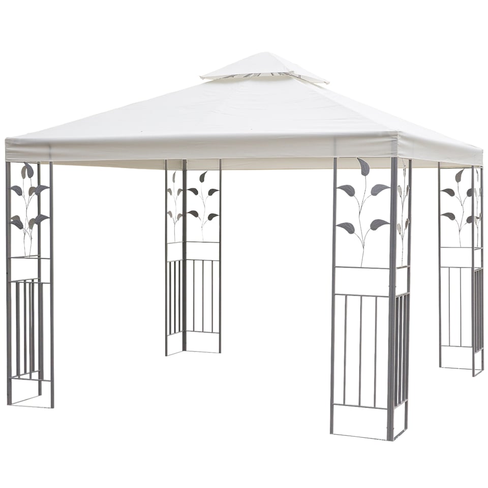 image 1 of Outsunny 3 x 3m Outdoor Steel Gazebo with 2 Tier Roof, Garden Gazebo Patio Canopy Marquee Shelter with Decorative Steel Frame  Cream