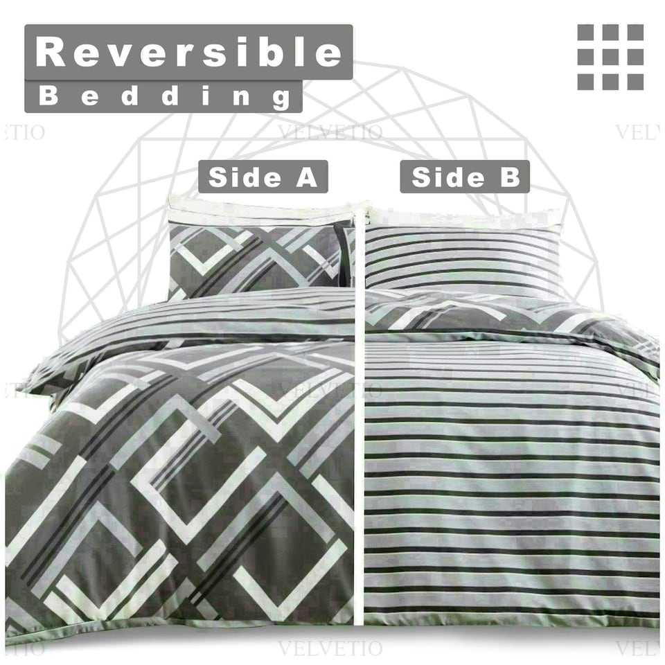 image 1 of Harlow Printed Duvet Cover Set Reversible Polycotton Beddings Grey | King