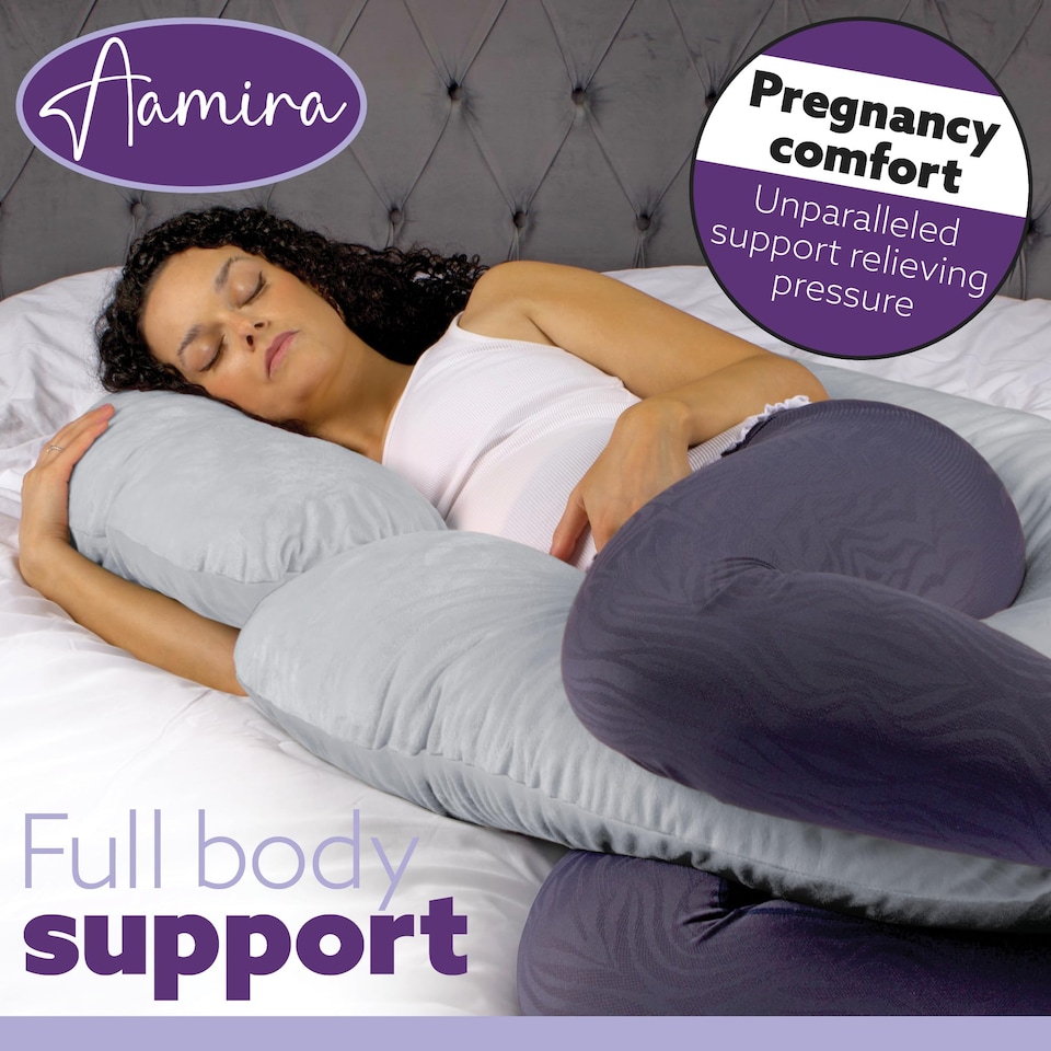 image 1 of Aamira Light Grey Pregnancy Maternity Pillow, 140x65x20cm C Shape Memory Foam | Grey | Grey | Standard | 1