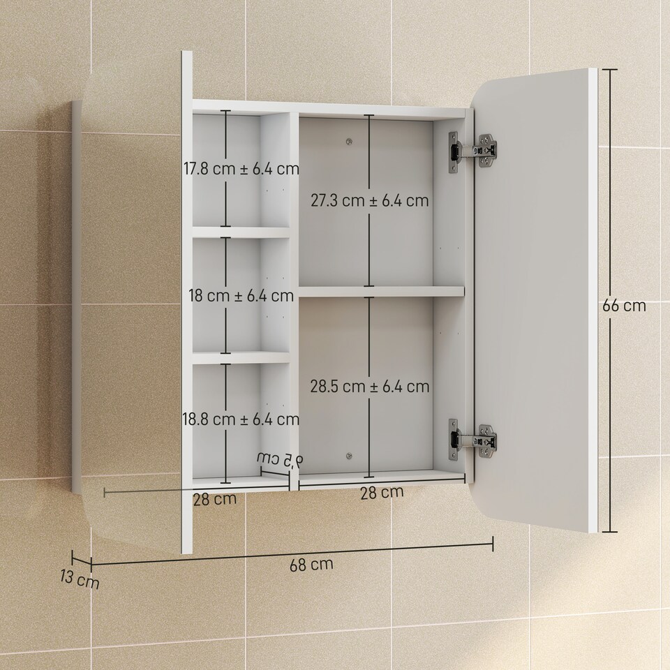 image 1 of HOMCOM Arched Bathroom Mirror Cabinet, Wall Mounted Mirrored Cabinet | White