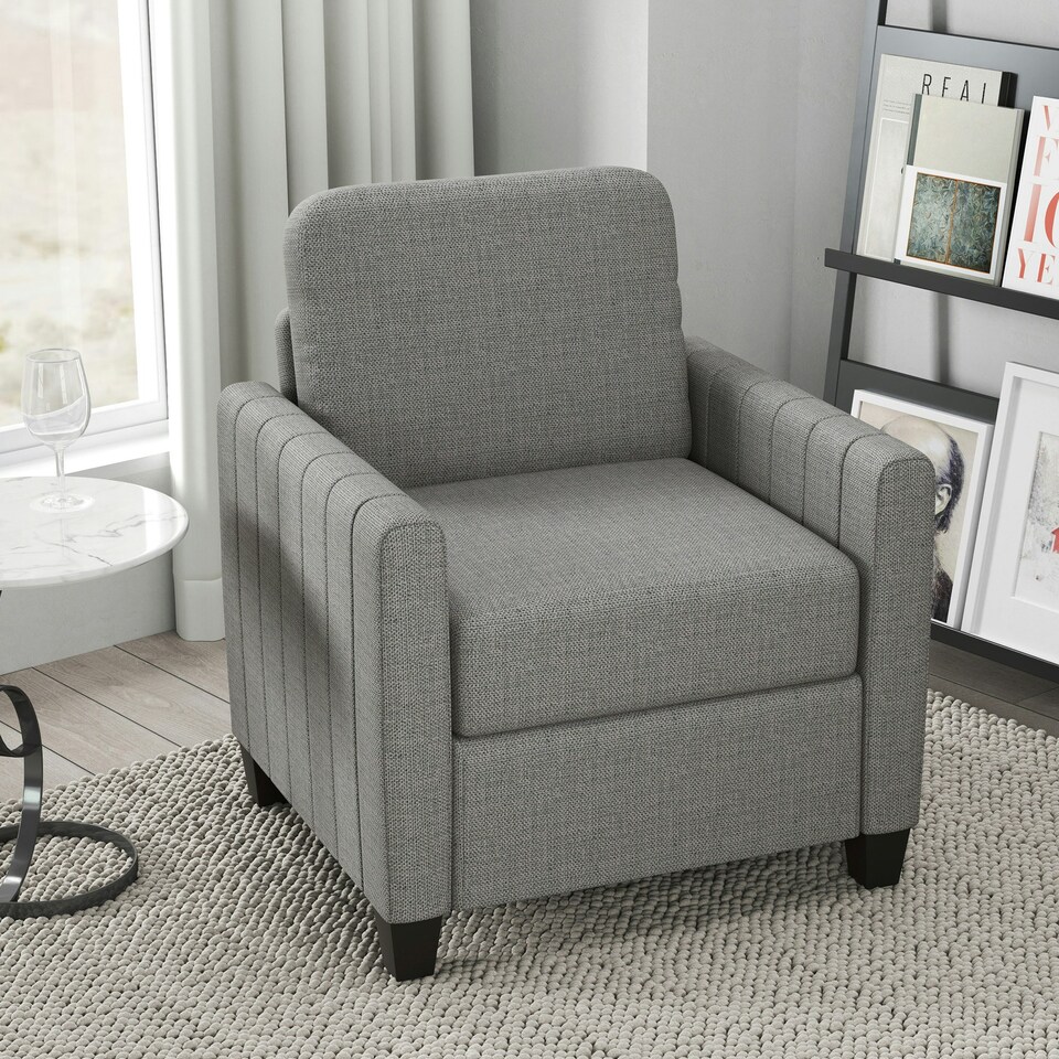 image 1 of HOMCOM Modern Accent Chair with Spring Cushion, Back Pillow, Grey Grey