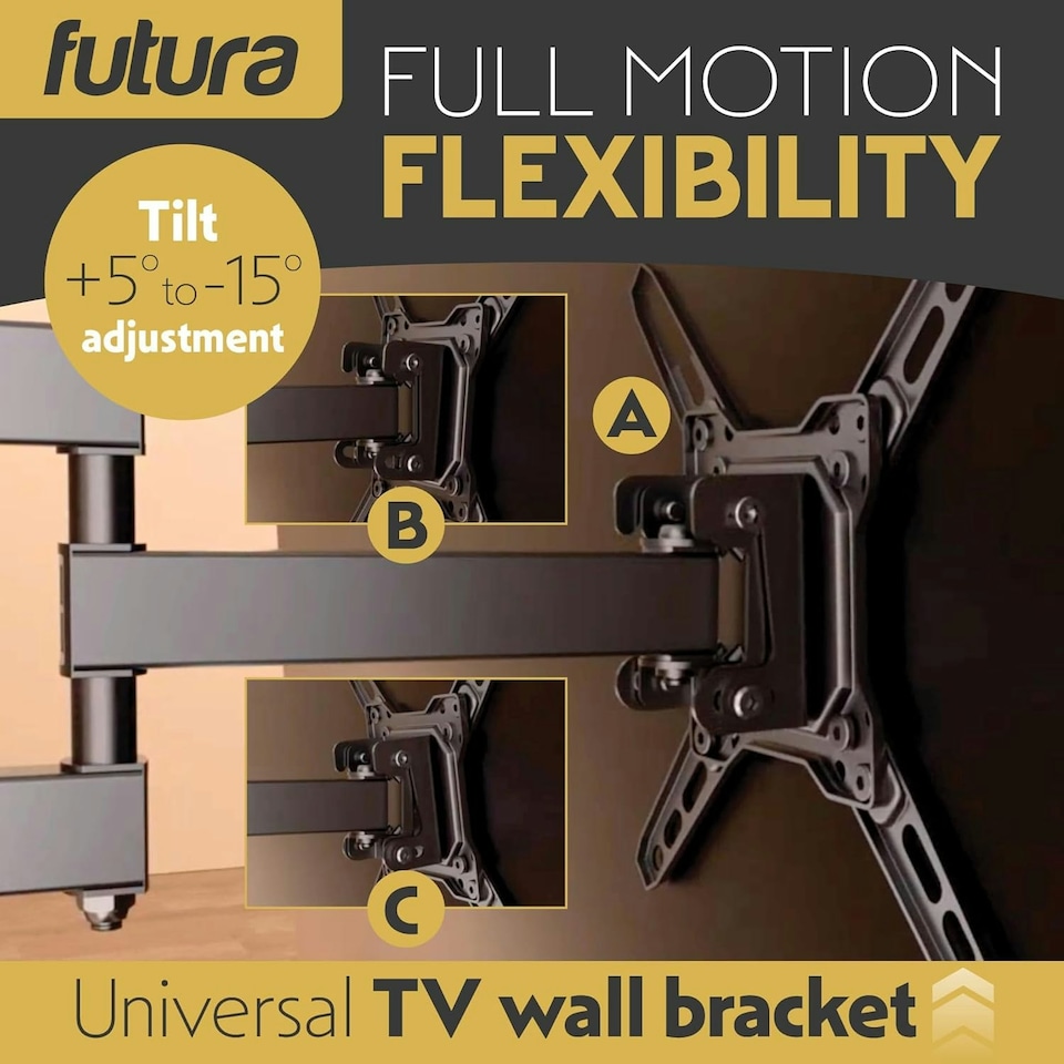 image 1 of Futura Universal TV Wall Mount Bracket for 13-43 Inch TVs, Tilt, Swivel & 90° Rotation