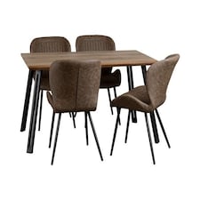 Quebec Straight Edge Dining Set - Medium Oak Effect/Black/Brown Faux Leather Brown