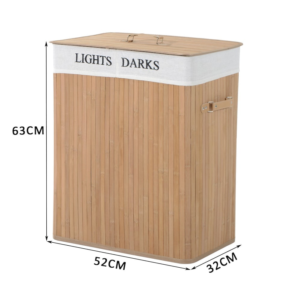 image 1 of HOMCOM 100L Laundry Hamper Large 100L Double Washing Clothes Basket Natural