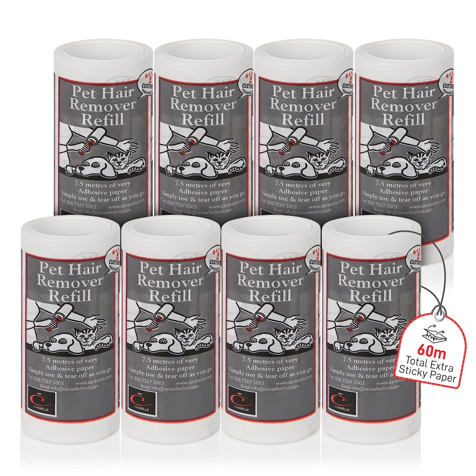 image 1 of Caraselle 8 x Pet Hair Remover Refills (total 60m, ≈600+ Sheets Equivalent) Handle not included