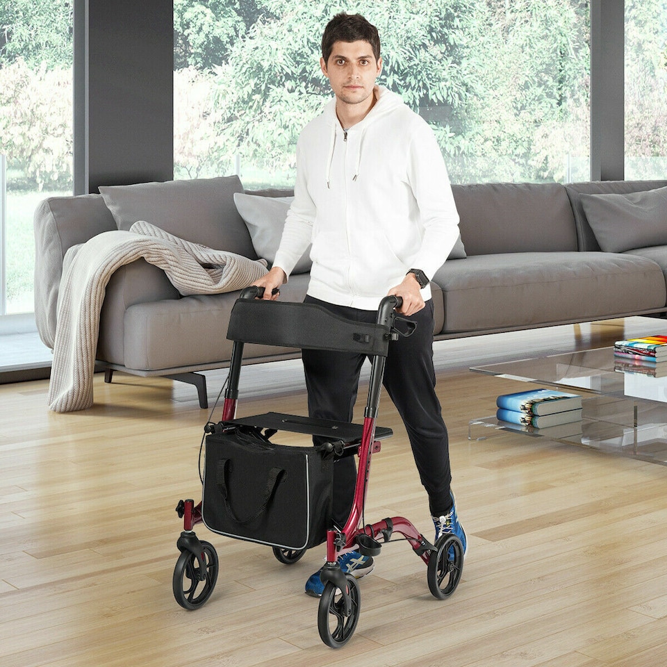 image 1 of COSTWAY Folding Rollator Walker Aluminium Mobility Aid Red