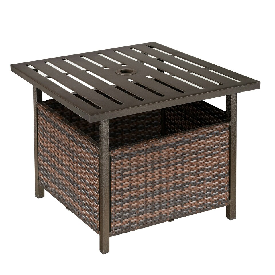 image 1 of Outsunny Outdoor Rattan Coffee Table w/ Umbrella Hole Fit for Garden Backyard