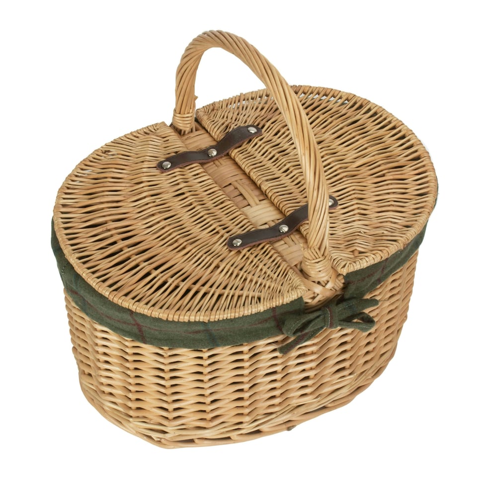 image 1 of Cotton Lined Buff Oval Picnic Basket Green | Green | One Size