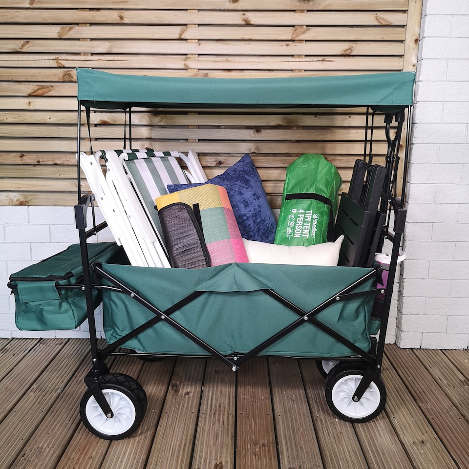 image 1 of Folding Festival Camping Storage Trolley with Canopy & Waterproof Cover 100Kg capacity