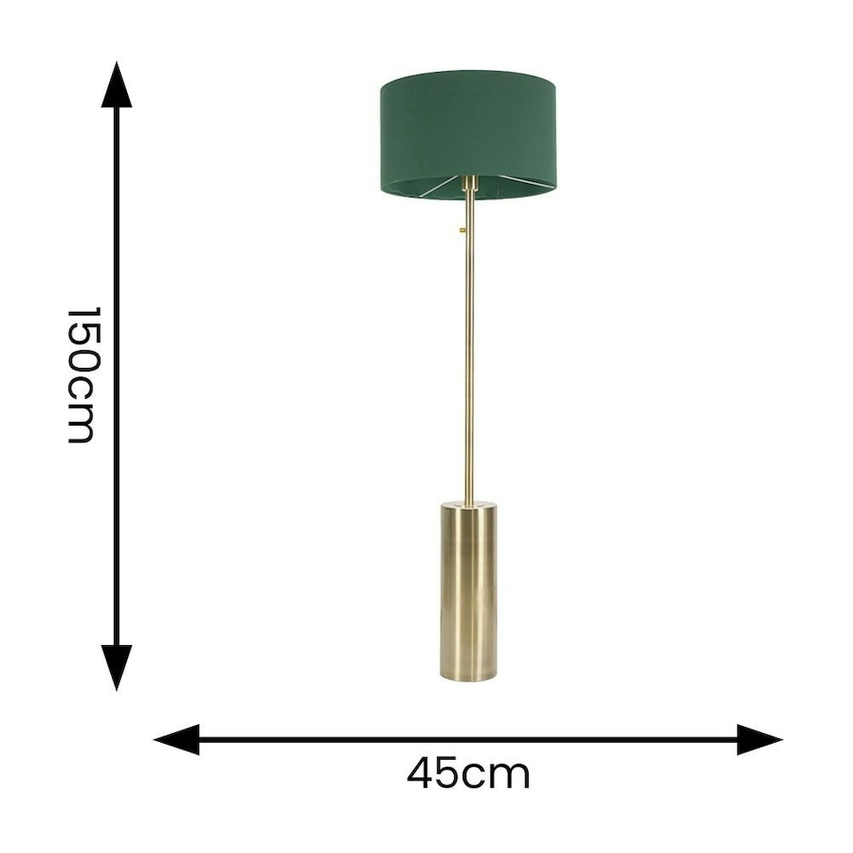 image 1 of ValueLights Lexy Forest Green Fabric Drum Shade with Antique Brass Dimmable Floor Lamp with LED Bulb