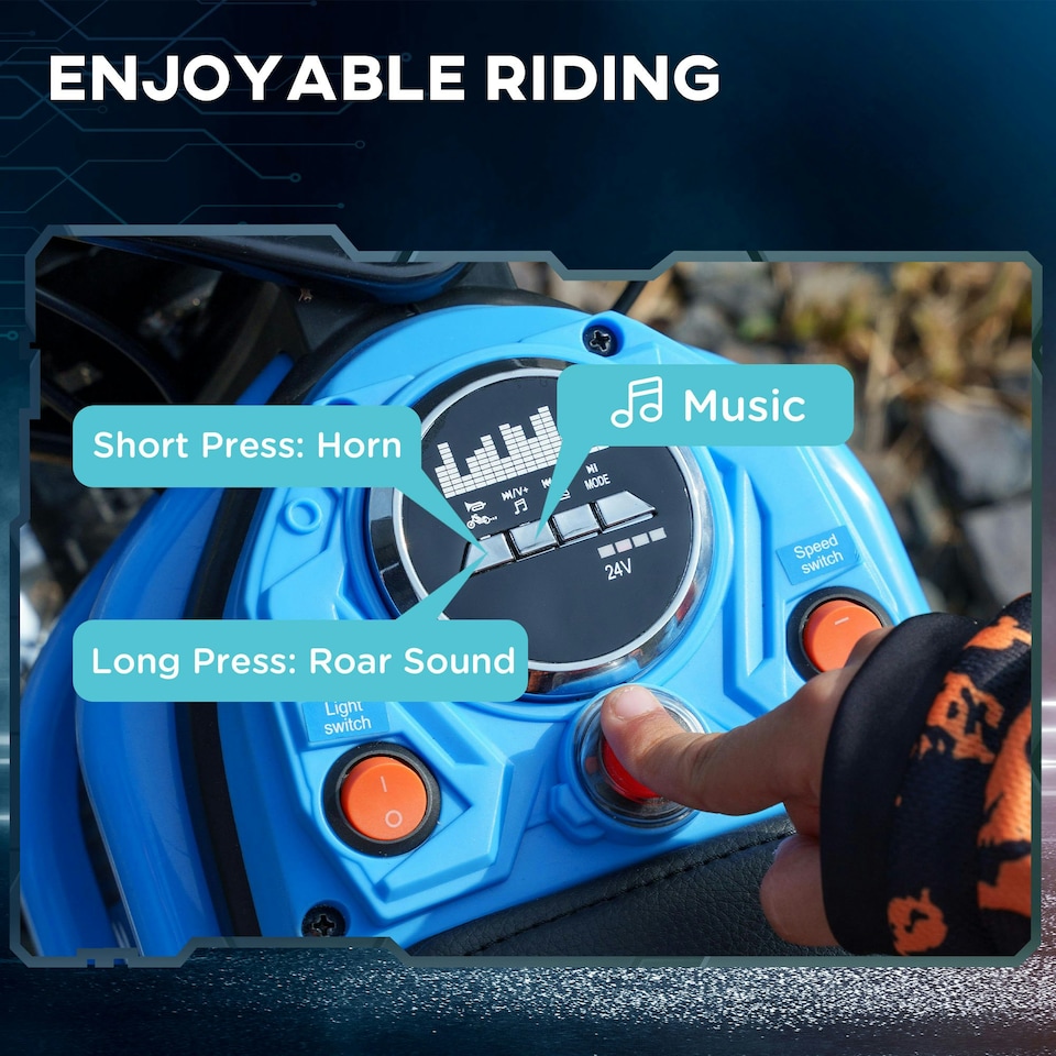 image 1 of HOMCOM 24V Kids Electric Motorbike with Twist Grip Throttle, Music, Horn - Blue
