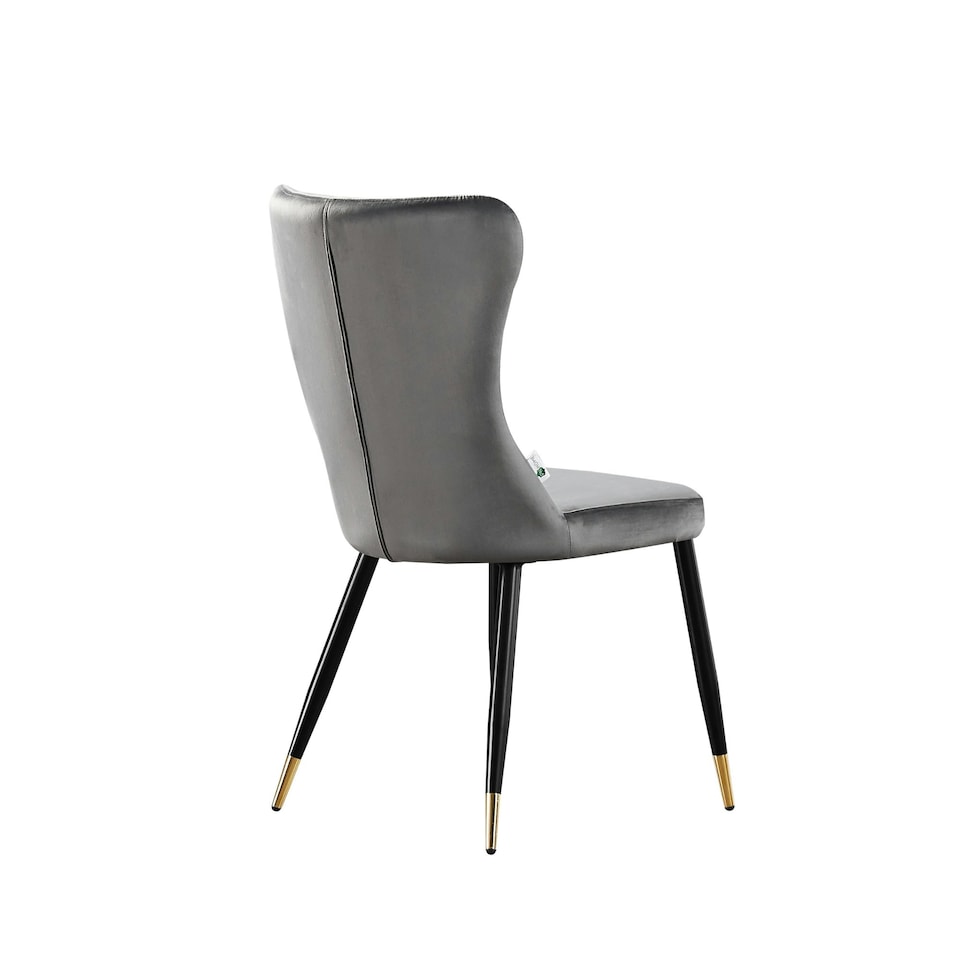 image 1 of Single New York Modern Velvet Dining Chair with High Back, Black Metal Legs | Grey | Gold End Tips