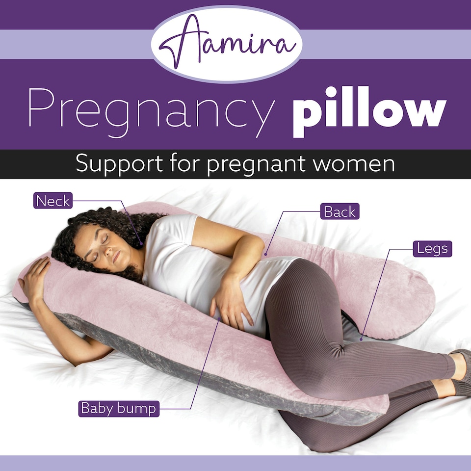 image 1 of Aamira U-Shaped Pregnancy Pillow Memory Foam Maternity Nursing Support Cushion Grey & Pink | Grey | Grey | One Size | 1