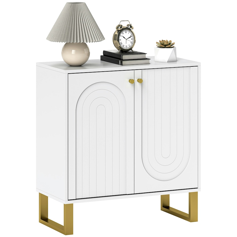 image 1 of HOMCOM Sideboard with Adjustable Shelves & 2 Doors for Living Room, White White | Gold