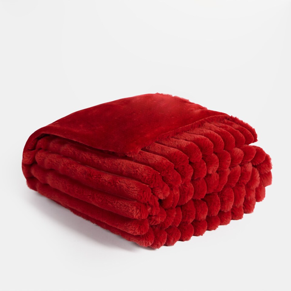 image 1 of OHS Faux Fur Ribbed Fleece Throw Blanket Winter Warm Supersoft