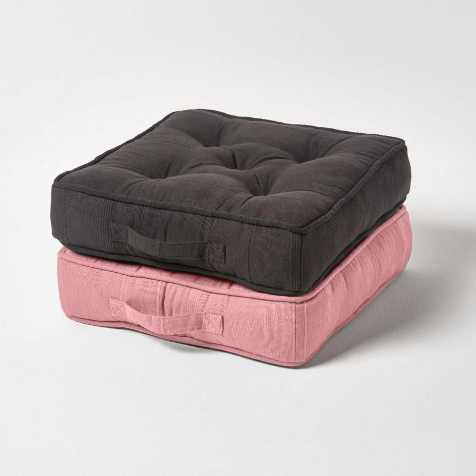 image 1 of Homescapes Rajput Ribbed Cotton Floor Cushion Pink Pink