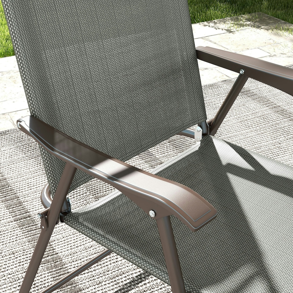 image 1 of Outsunny Folding Chairs Set, Breathable Mesh Fabric Seat, Dark Grey