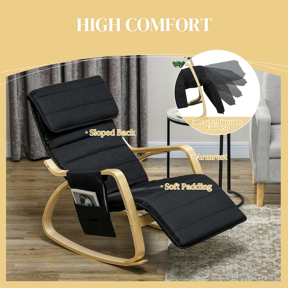 image 1 of HOMCOM Rocking Chair Recliner Armchair with Adjustable Footrest