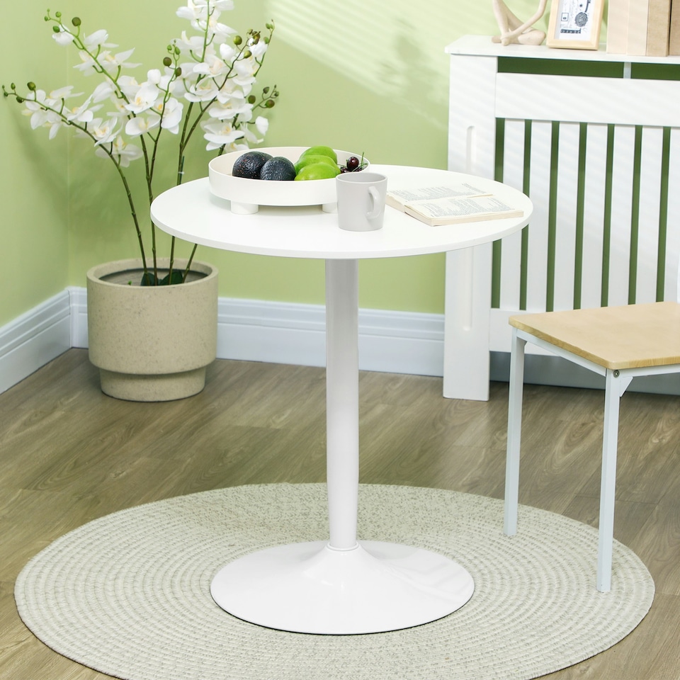 image 1 of HOMCOM Round Dining Table with Steel Base, Non-slip Pad White