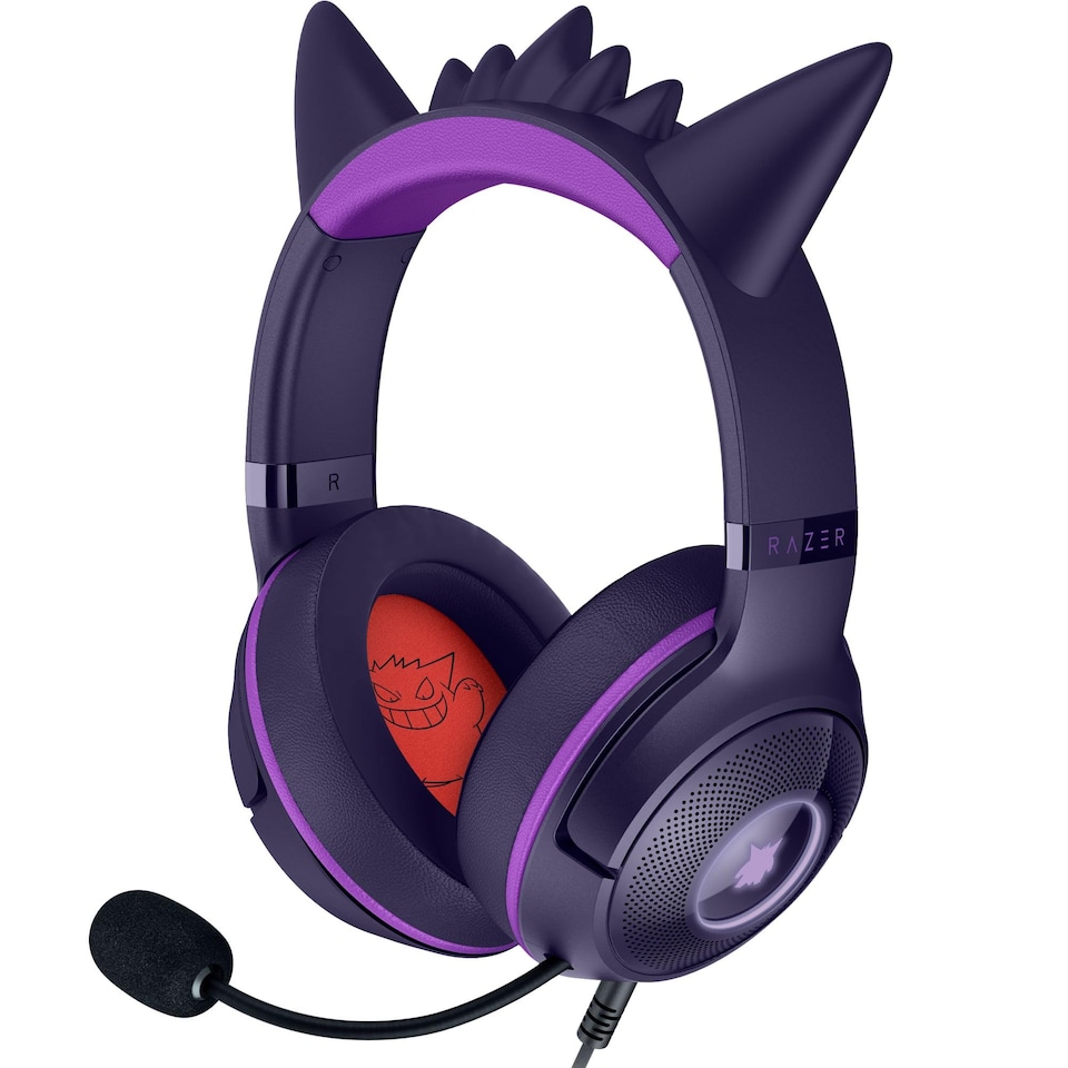 image 1 of Kraken Kitty V2 - Gengar Pokémon Edition - USB Headset - Gengar Spikes - Stream Reactive Lighting - HyperClear Cardioid Mic - TriForce 40mm Drivers - 7.1 Surround Sound | Violet