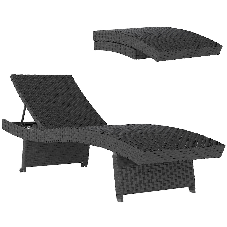 image 1 of Outsunny PE Rattan Sun Lounger with 4-Level Adjustable Backrest Black | Black