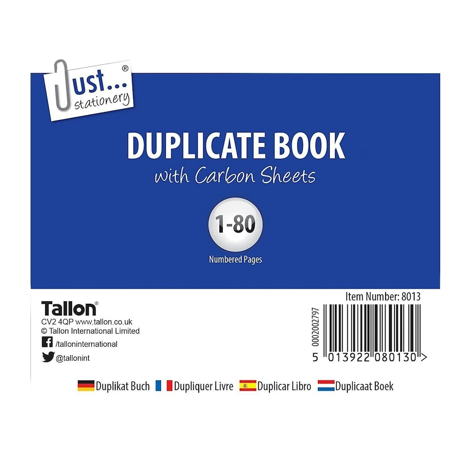 Just Stationery Carbonless Copy Paper Receipt Book - Blue/White - One Size