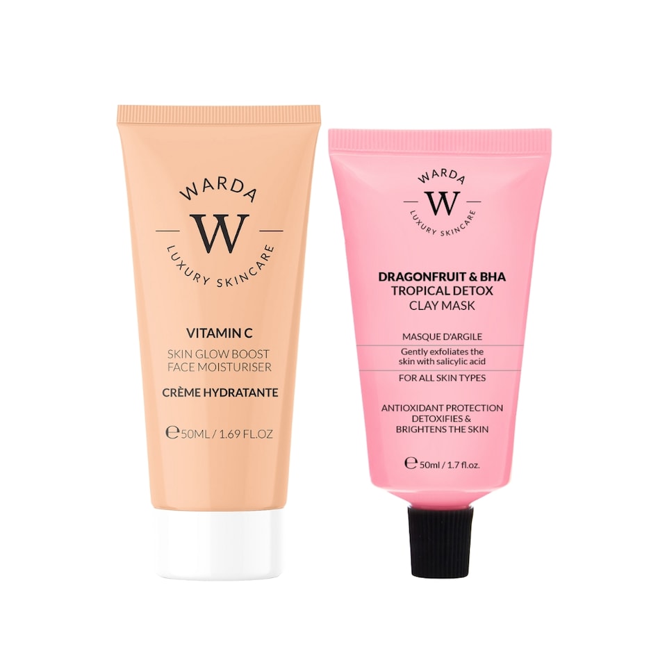 image 1 of Warda Luxury Skincare Skin Glow Boost Vitamin C Moisturiser 50ml + Dragonfruit & BHA Tropical Detox Clay Mask 50ml