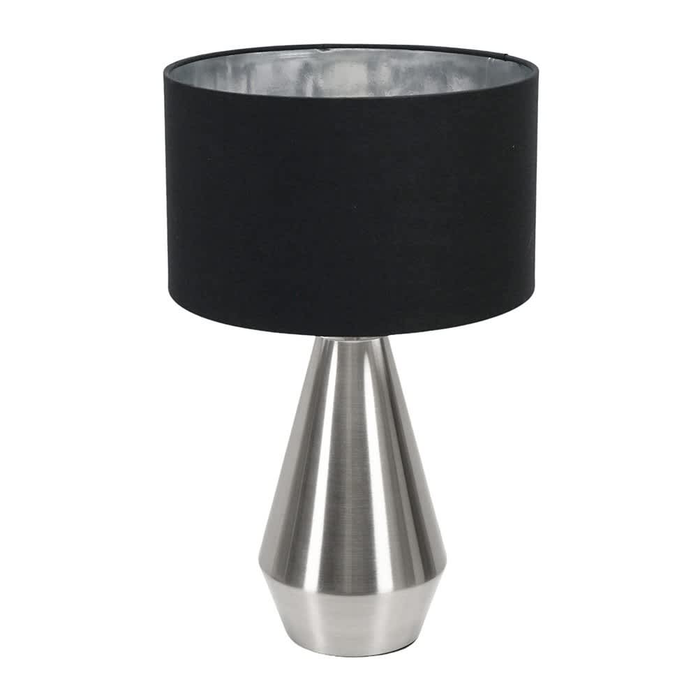 ValueLights Jax Brushed Chrome Touch Table Lamp Black Chrome Shade and Bulb