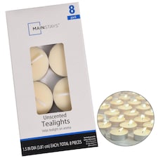 Mainstays Unscented Tealight Candles Pack of 8 | Long Burning Tea Lights in Aluminium Cups | Decorative Indoor & Outdoor Candles for Weddings, Parties, Home Décor & Events