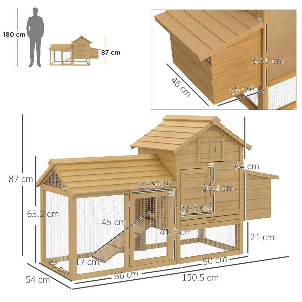 image 1 of PawHut Chicken Coop Hen Cage Small Animal Hutch Nesting Box Outdoor Run Natural