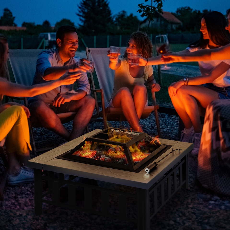 image 1 of Outsunny Fire Pit Heater Square Table Patio Metal Black 86 cm Outdoor | Black | Black