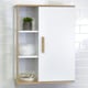 image 2 of Showerdrape Cassino Matt White & Bamboo Wall Bathroom Cabinet with Display Shelves