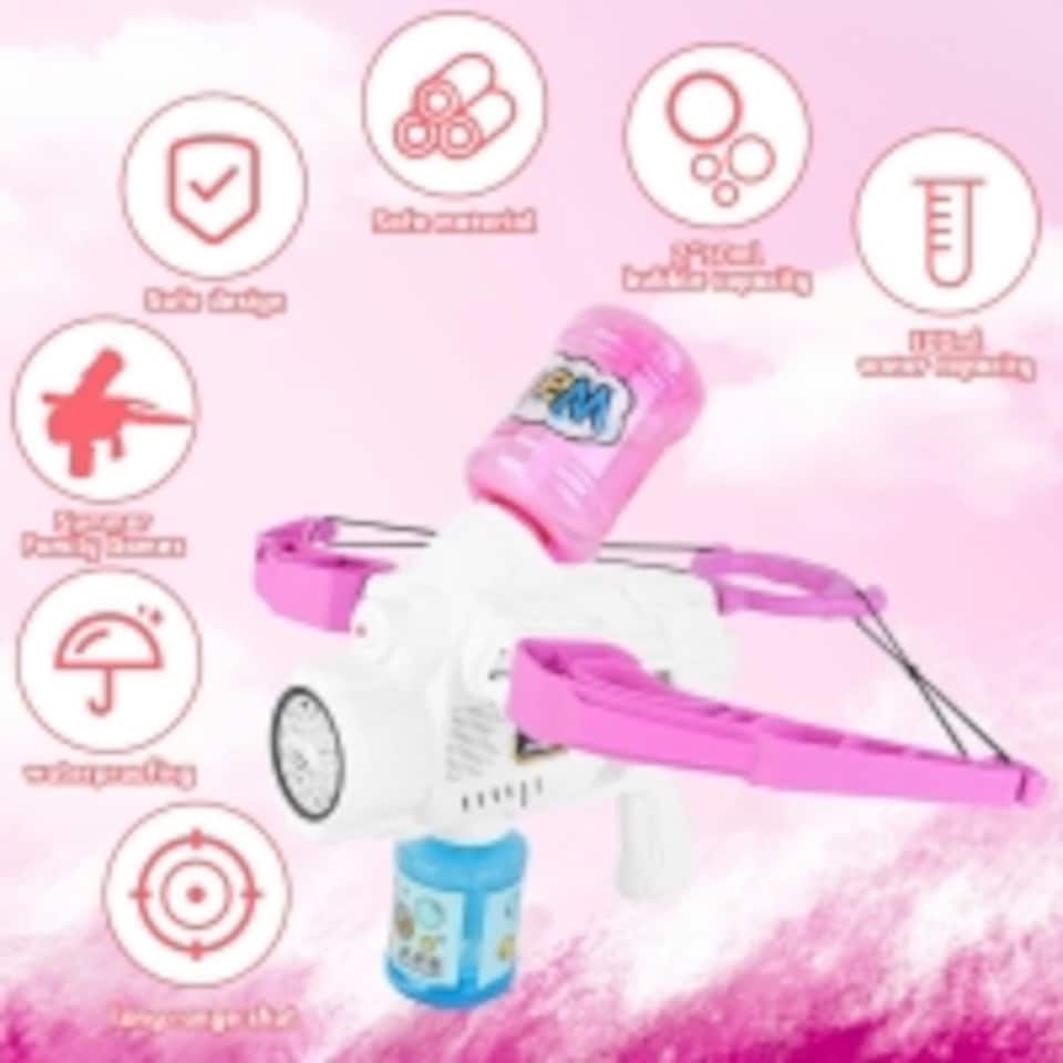 image 1 of 3-in-1 Bubble Gun Water Blaster Bow and Arrow Toy - Summer Outdoor Gift for Kids with Lights & Leak-Proof Design (Pink)