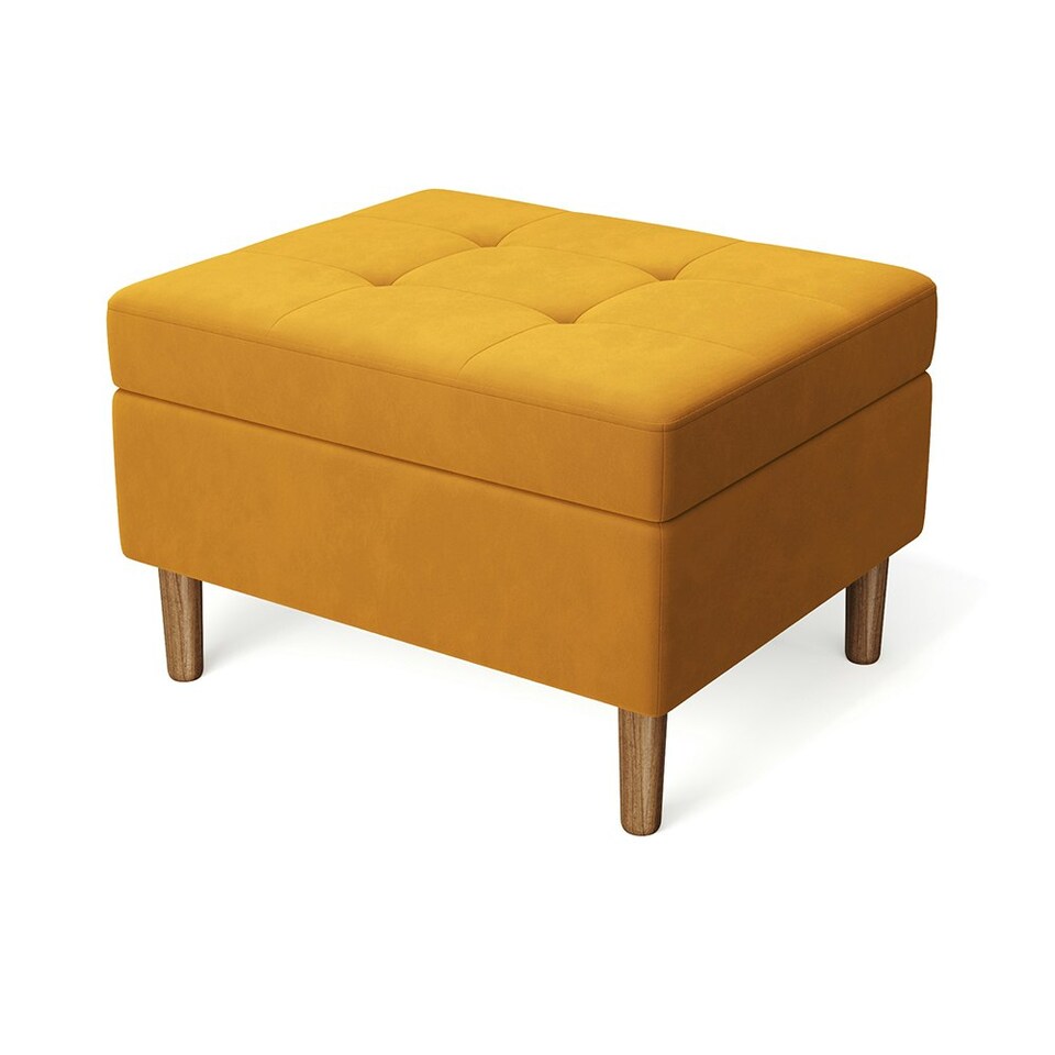 image 1 of Living and Home Modern Tufted Velvet Storage Ottoman- Yellow