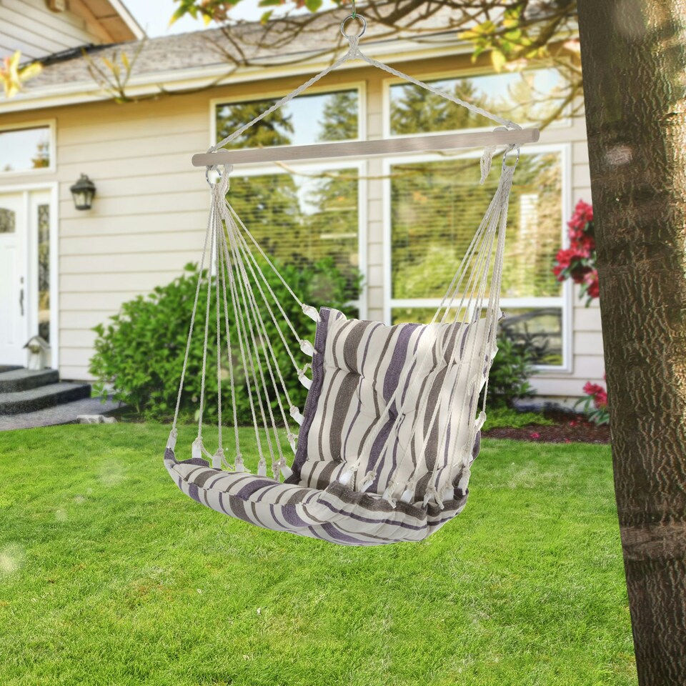 image 1 of Outsunny Outdoor Hammock Cushioned Chair Patio Swing Seat Wooden Brown Garden