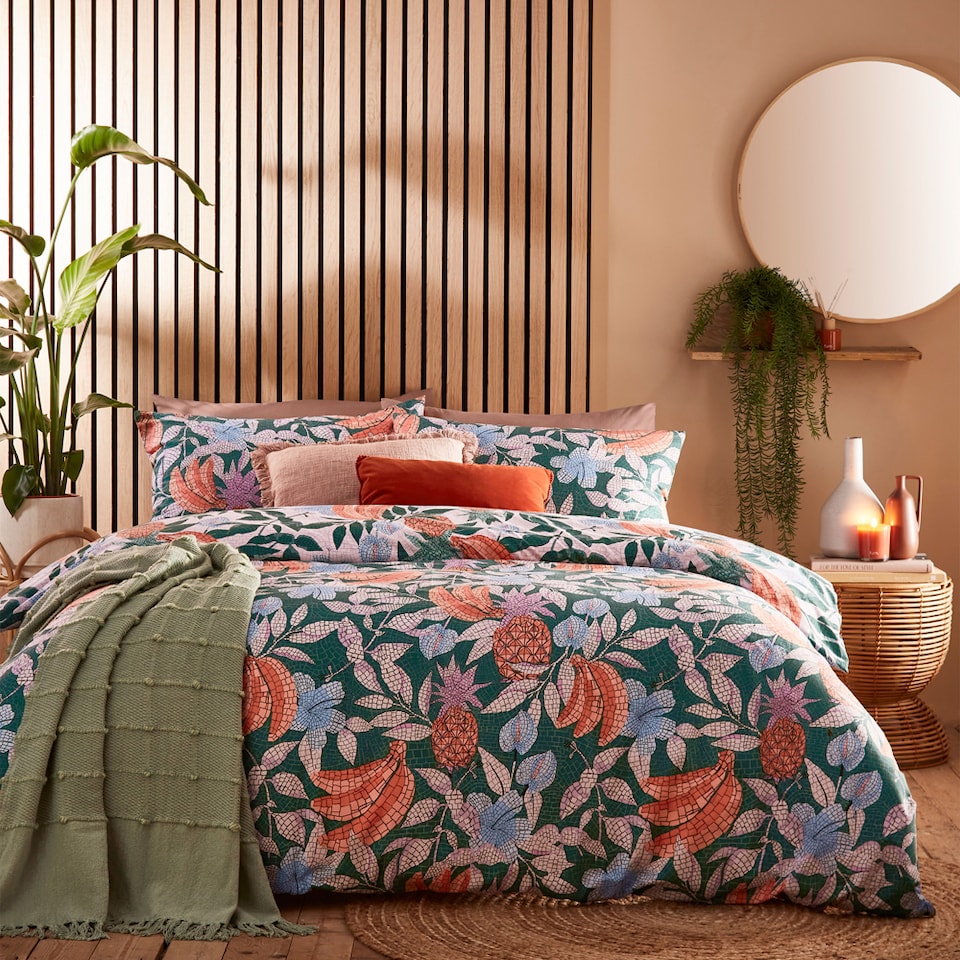 image 1 of Furn Cypressa Mosaic Reversible Duvet Cover Set | Green | Jade | King | 1